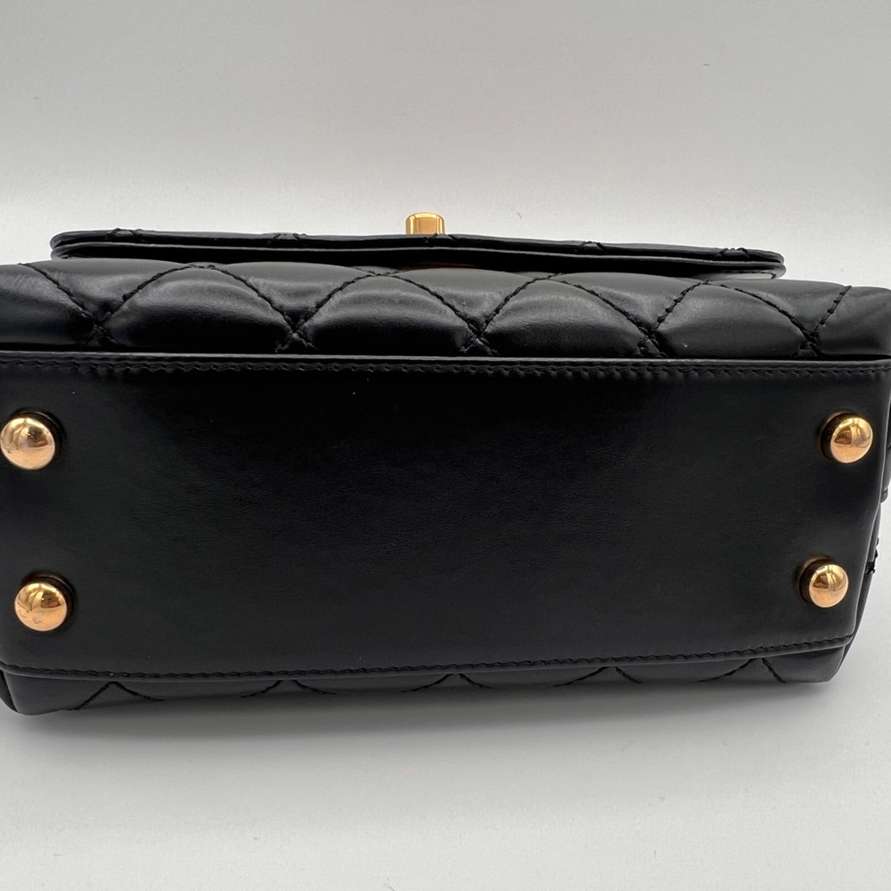 CHANEL Shiny Calfskin Quilted Mini Coco Chain Gold Handle Flap Black Bag - Picture 13 of 16